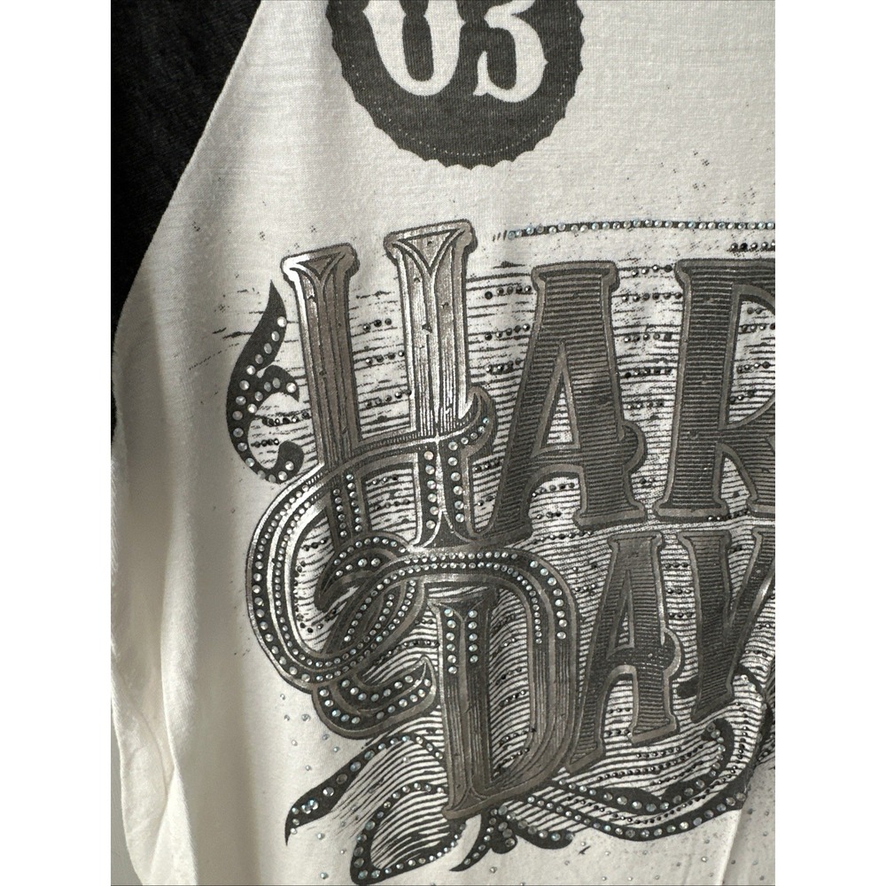 Harley Davidson T Shirt Womens L Bling Motorcycle Biker Raglan Sleeve - Picture 2 of 9